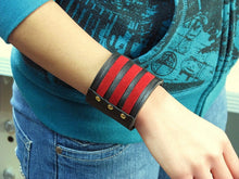 Unisex Red Leather Wrist Wallet Cuff, Wristband Bracelet with Secret Pocket - Militant Band Leader