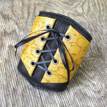 Women's Yellow Leather Corset Wrist Wallet Cuff for Cards with Secret Pocket