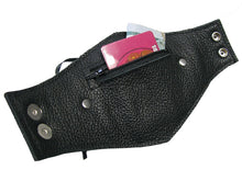 Women's Black Leather Corset Wrist Wallet Cuff For Cards with Secret Pocket - MADE to ORDER