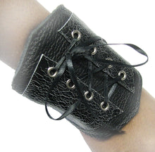 Women's Black Leather Corset Wrist Wallet Cuff For Cards with Secret Pocket - MADE to ORDER