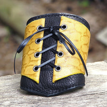 Women's Yellow Leather Corset Wrist Wallet Cuff for Cards with Secret Pocket