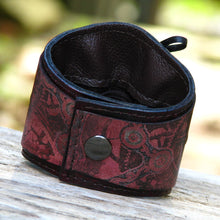 Womens Mahogany Leather Corset Wrist Wallet Cuff with Secret Pocket - Steampunk Gears