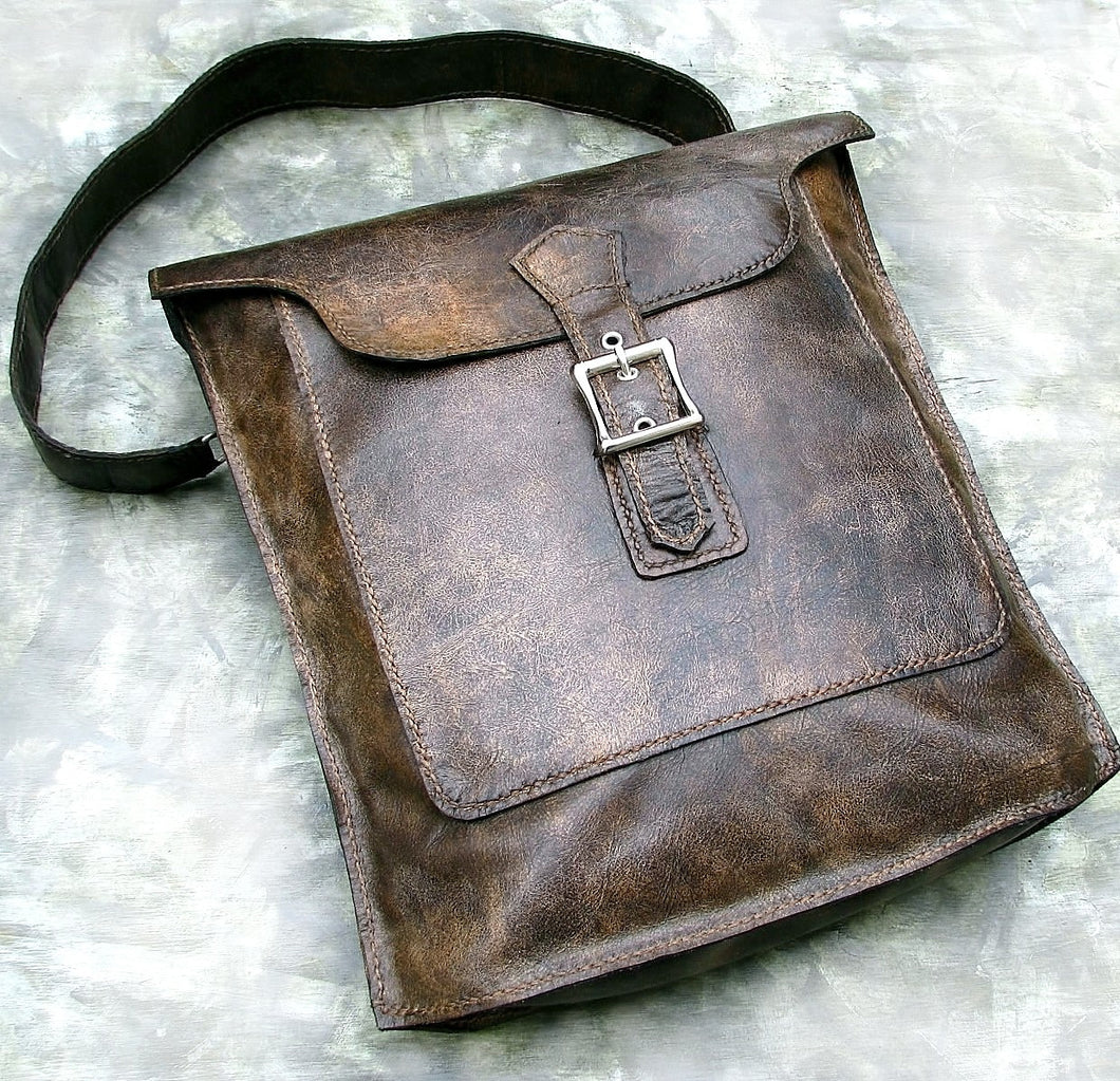 Women's Brown Leather Handbag Lined Hand Stitched Bag Purse - Danica