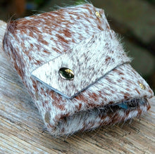 Brown & White Unisex Brindled Hair On Cow Hide Leather Snap Wallet - OOAK