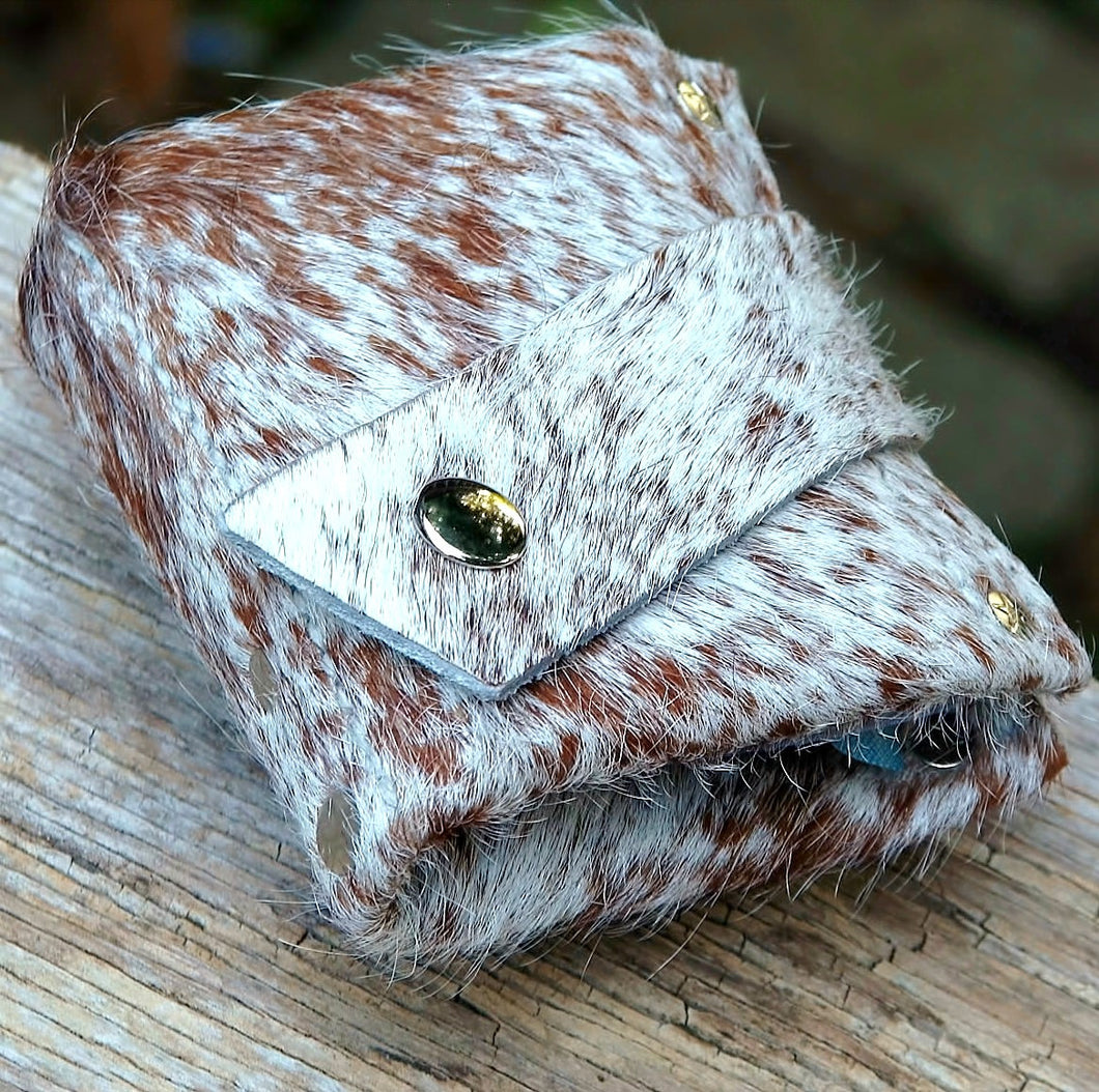 Brown & White Unisex Brindled Hair On Cow Hide Leather Snap Wallet - OOAK