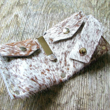 Brown & White Unisex Brindled Hair On Cow Hide Leather Snap Wallet - OOAK