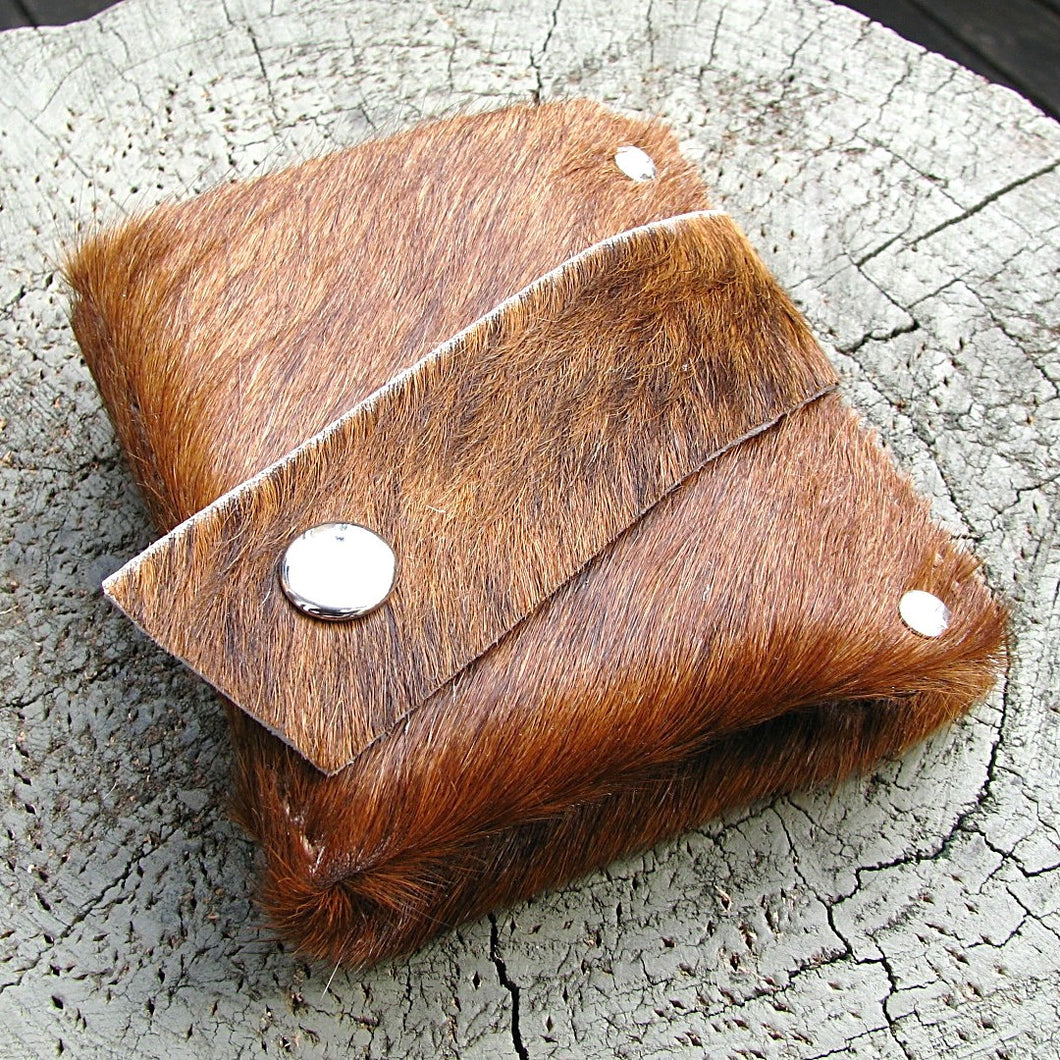 Brown Unisex Hair On Cow Hide Leather Snap Wallet - OOAK