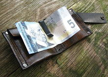 Men's Leather MonLeather Money Clip Bifold Wallet - Hand Stitched - Wood Grain Brown - MADE to ORDER