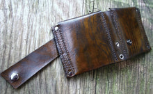 Men's Leather MonLeather Money Clip Bifold Wallet - Hand Stitched - Wood Grain Brown - MADE to ORDER