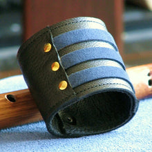 Unisex Blue Leather Wrist Wallet Cuff, Wristband Bracelet with Secret Pocket - Militant Band Leader