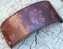 Women's Leather Wrist Wallet Bracelet Cuff with Secret Pocket, Dandelion Print - Made To Order
