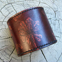 Women's Leather Wrist Wallet Bracelet Cuff with Secret Pocket, Dandelion Print - Made To Order