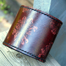 Women's Leather Wrist Wallet Bracelet Cuff with Secret Pocket, Dandelion Print - Made To Order