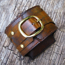 Brown Leather Wrist Wallet Cuff for Men, Women, Bikers Travelers with Secret Pocket