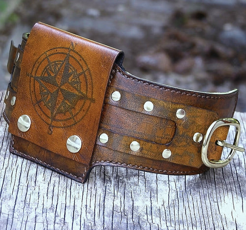 Brown Leather Wrist Wallet Cuff for Men, Women, Bikers Travelers with Secret Pocket