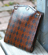 Mans Brown Leather billfold, bifold, Money Clip Snap Wallet - Argyle Print - Slim, Minimalist Argyle