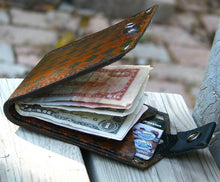 Mans Brown Leather billfold, bifold, Money Clip Snap Wallet - Argyle Print - Slim, Minimalist Argyle