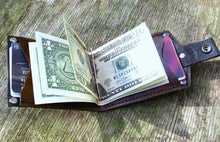 Men's Hand Stiched Brown Leather Snap Wallet - Bifold Money Clip - Map Print - MADE to ORDER