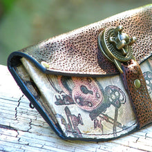 Womens Brown Leather Steampunk Wallet with Lock and Key Print - Made To Order