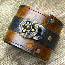 Steampunk Brown Leather Wrist Wallet Bracelet Cuff for Men & Women that travel - World Map Traveler