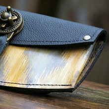 yellow and gray steampunk Ikat leather wallet for women