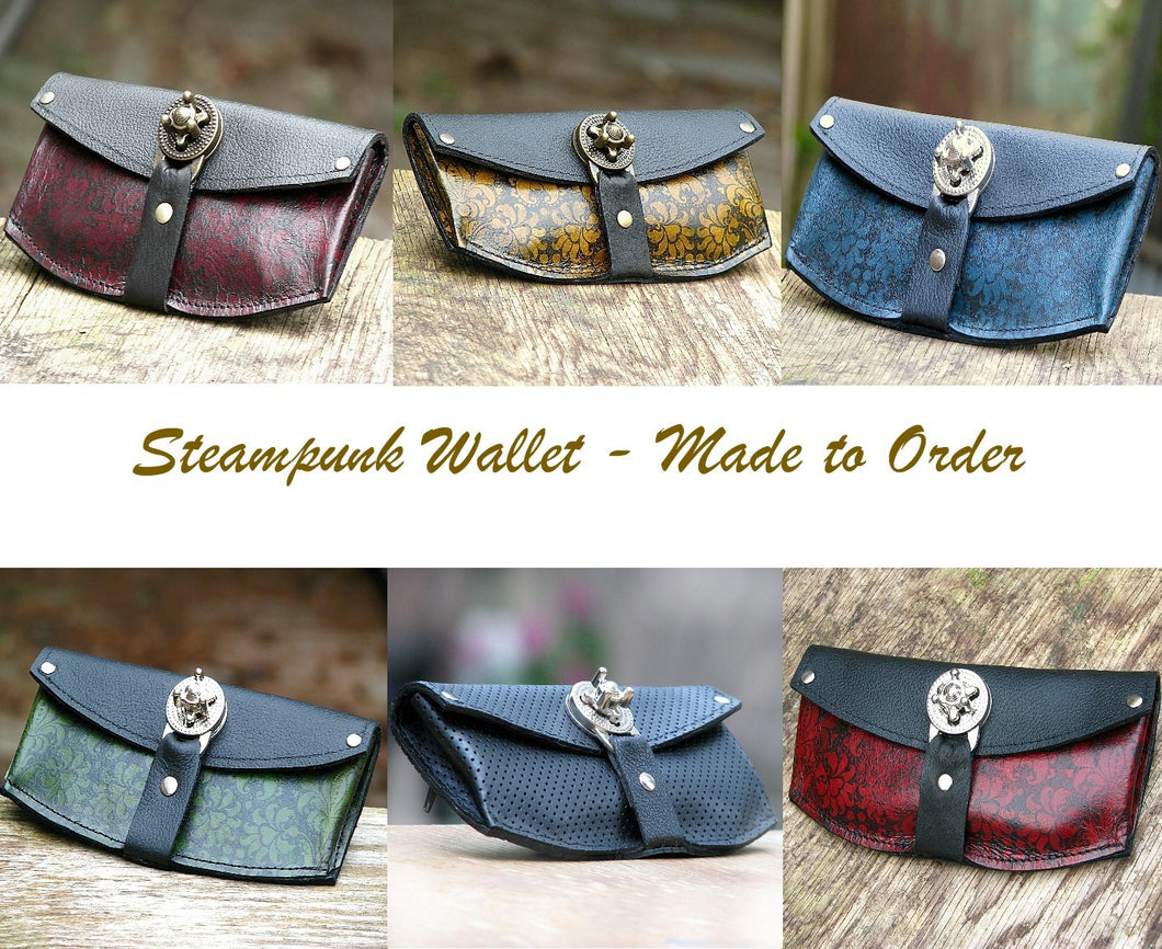 Women's Leather Zipper Wallet Purse - iphone case - Baroque Steampunk - MADE to ORDER