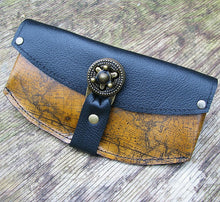Women's Leather Wallet - World Map Steampunk with Antique Brass Hardware - Made To Order