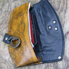 Women's Leather Wallet - World Map Steampunk with Antique Brass Hardware - Made To Order