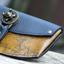 Women's Leather Wallet - World Map Steampunk with Antique Brass Hardware - Made To Order