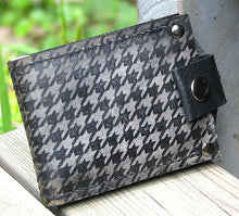 Men's Billfold Leather Wallet - Slim Jim Money Clip Wallet - Houndstooth Smoke Black