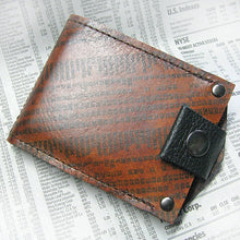 Men's Brown Leather Bifold Money Clip Snap Wallet Portefeuille - Minimalist Stocks & Bonds Print