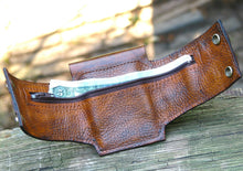 Brown Leather Wrist Wallet cuff with secret pocket