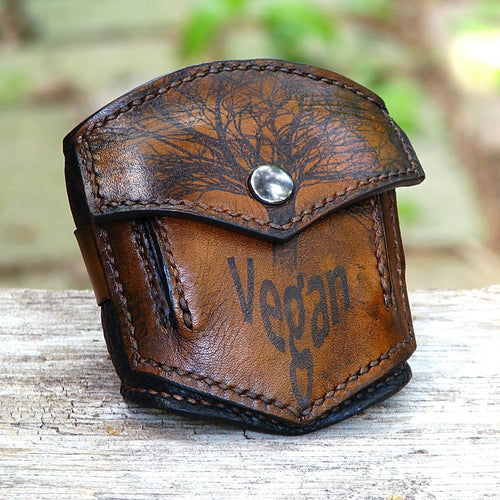 Brown Leather Wrist Purse with Secret Pocket - Worst Vegan Ever!