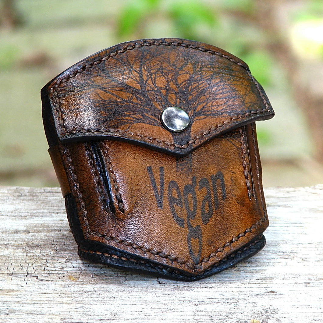 Brown Leather Wrist Purse with Secret Pocket - Worst Vegan Ever!