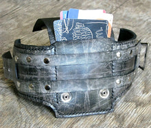 Black Leather Wrist Wallet Cuff for Men, Women, Bikers Travelers with Secret Pocket