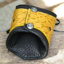 Women's Yellow Leather Corset Wrist Wallet Cuff for Cards with Secret Pocket