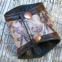 Women's Brown Leather Corset Wrist Wallet Cuff For Cards with Secret Pocket - Locks and Keys