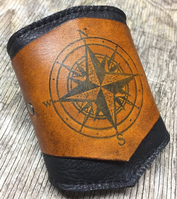 RESERVED for Julia - Leather Wrist Wallet with Compass Design