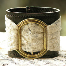 Women's Romantic Gothic Leather Wrist Wallet Cuff bracelet with Secret Pocket and Lace