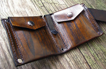 Men's Leather MonLeather Money Clip Bifold Wallet - Hand Stitched - Wood Grain Brown - MADE to ORDER